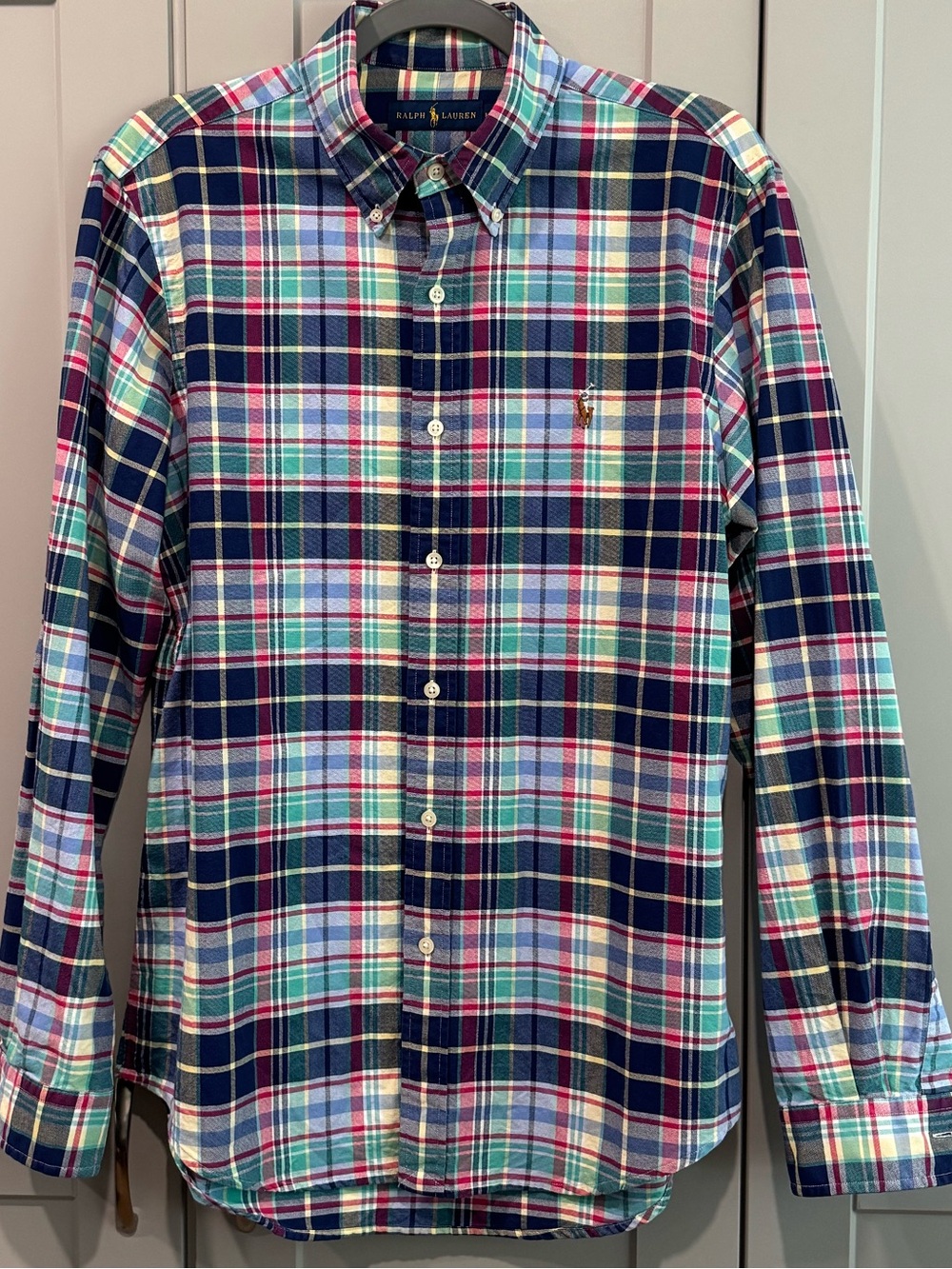 Ralph Lauren Men's Plaid Button-Down Shirt in Navy, Teal & Pink